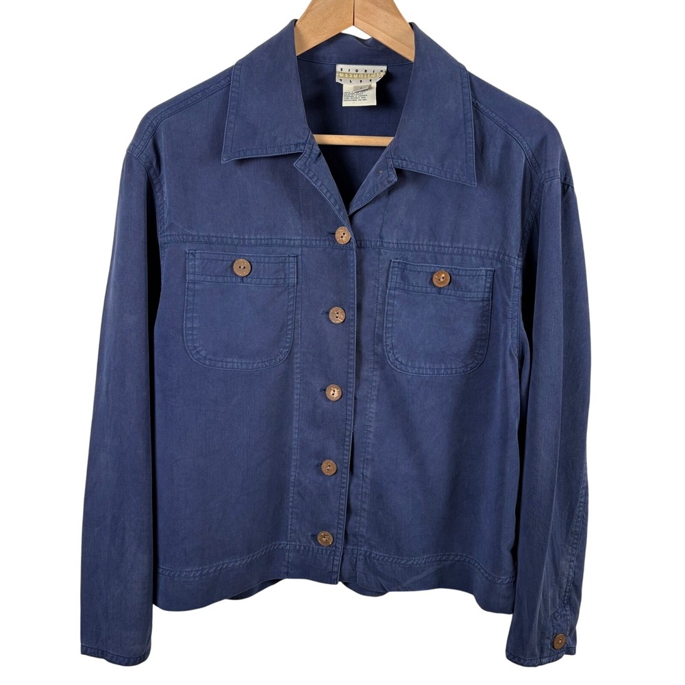 Sigrid Olsen Blue Lyocell Tencel Jacket Size S Preppy Coastal Grandma Minimalist